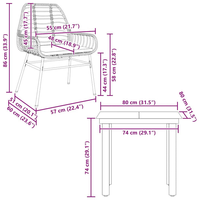 3 Piece Garden Dining Set With Cushions Black Poly Rattan Glass Tttapan