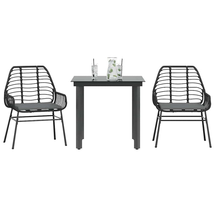 3 Piece Garden Dining Set With Cushions Black Poly Rattan Glass Tttapan