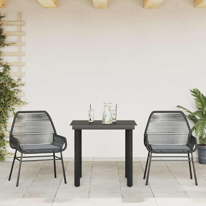 3 Piece Garden Dining Set With Cushions Black Poly Rattan Glass Tttaplx