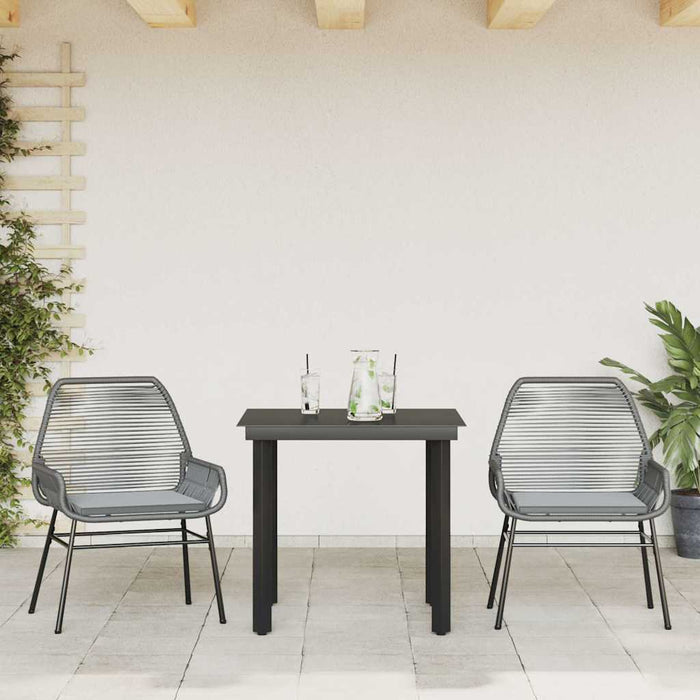 3 Piece Garden Dining Set With Cushions Grey Poly Rattan Glass Tttapil