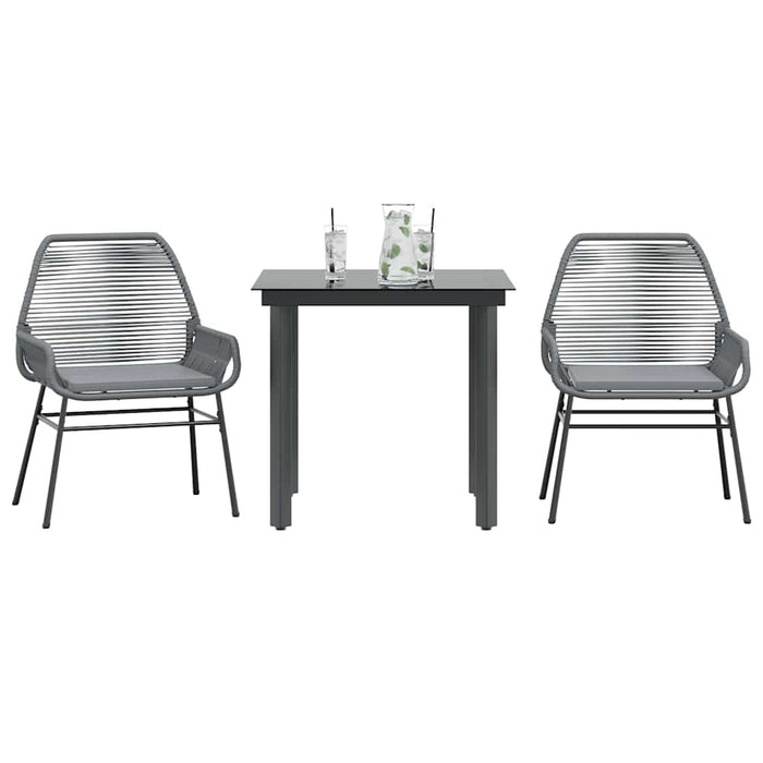 3 Piece Garden Dining Set With Cushions Grey Poly Rattan Glass Tttapil