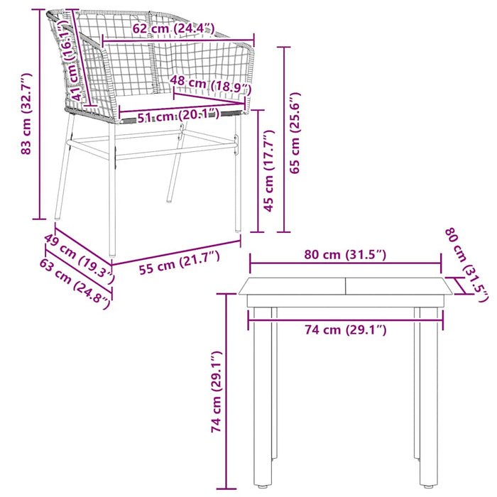 3 Piece Garden Dining Set With Cushions Brown Poly Rattan Glass Tttalba