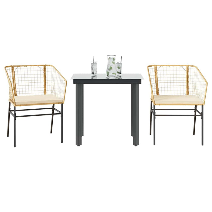 3 Piece Garden Dining Set With Cushions Brown Poly Rattan Glass Tttalba