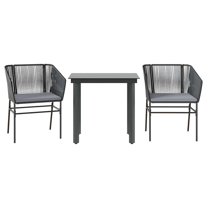 3 Piece Garden Dining Set With Cushions Black Poly Rattan Glass Tttaloo