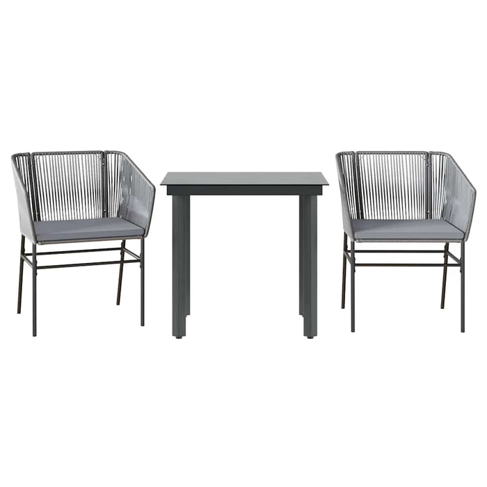 3 Piece Garden Dining Set With Cushions Grey Poly Rattan Glass Tttalxp