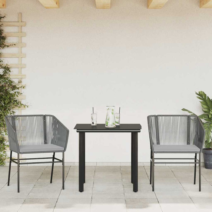 3 Piece Garden Dining Set With Cushions Grey Poly Rattan Glass Tttalxp