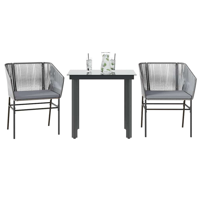 3 Piece Garden Dining Set With Cushions Grey Poly Rattan Glass Tttalxp