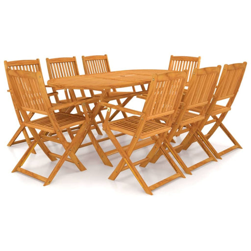 9 Piece Folding Outdoor Dining Set Solid Acacia Wood Attin