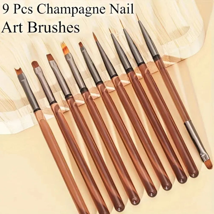 9 Piece Uv Gel Nail Brush Set For Diy Manicures And Art