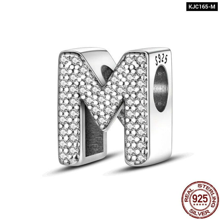 925 Silver 26 Alphabet Letters Charms Beads For Women Fine