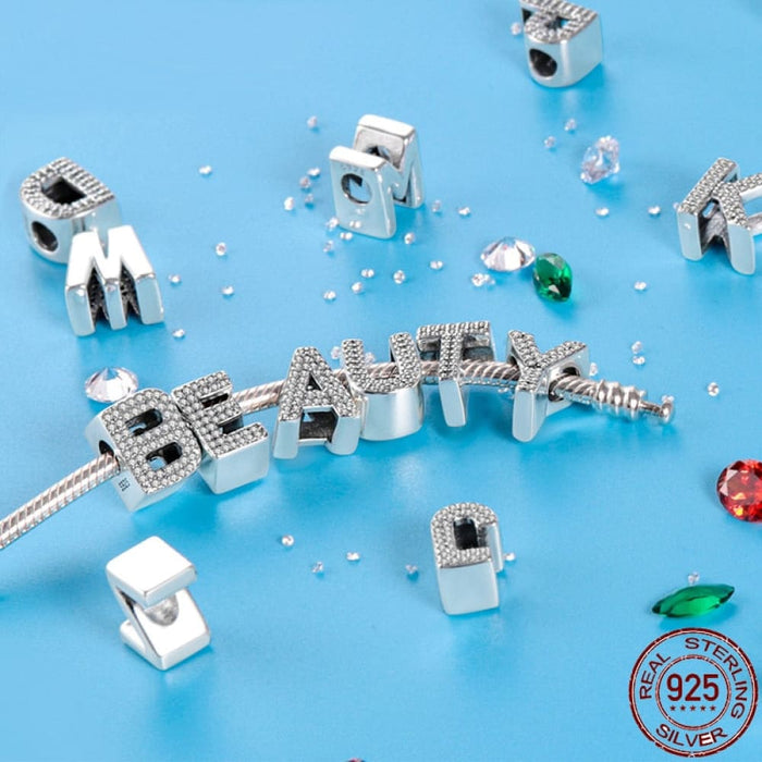 925 Silver 26 Alphabet Letters Charms Beads For Women Fine