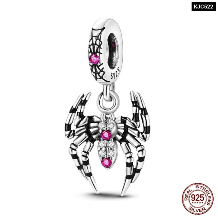 925 Silver Black Cat Spider Charms Beads Fit Pandora