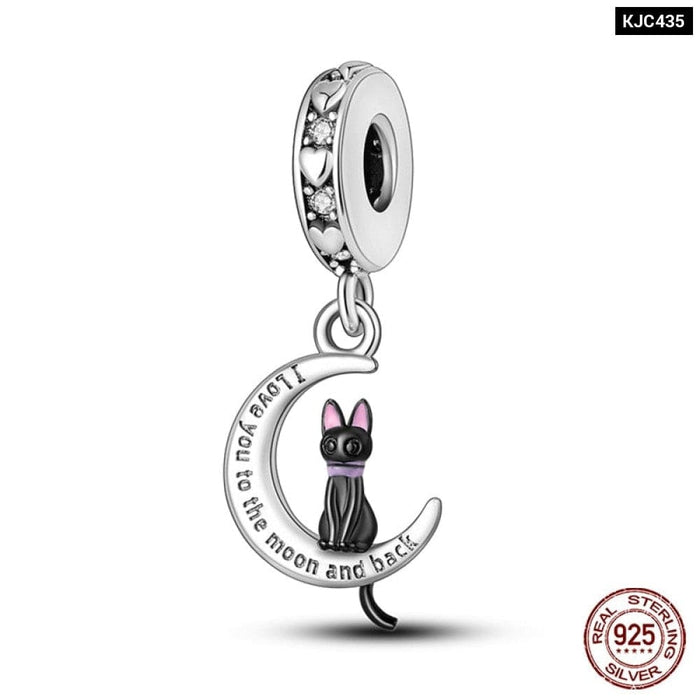 925 Silver Black Cat Spider Charms Beads Fit Pandora