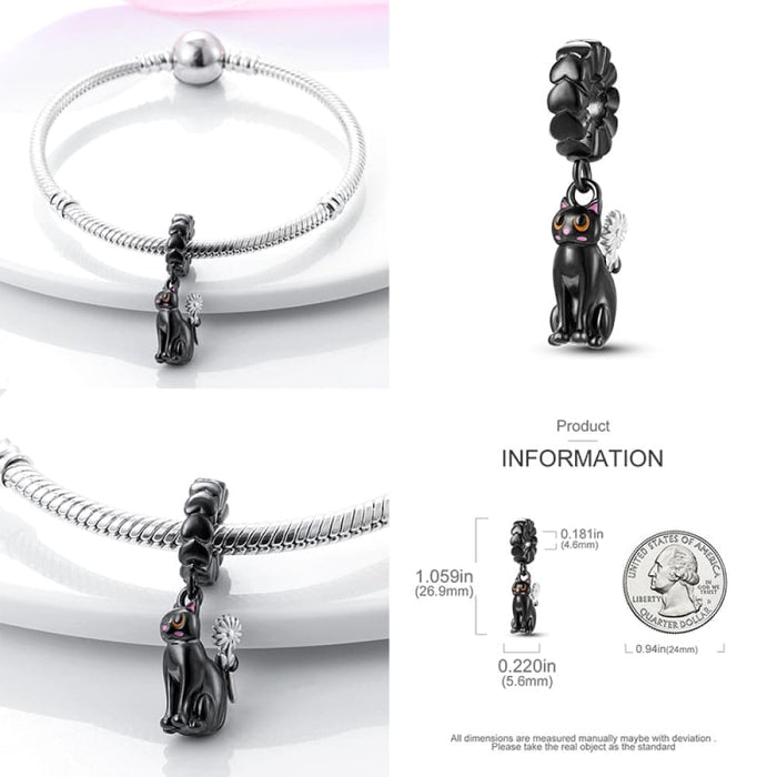 925 Silver Black Cat Spider Charms Beads Fit Pandora