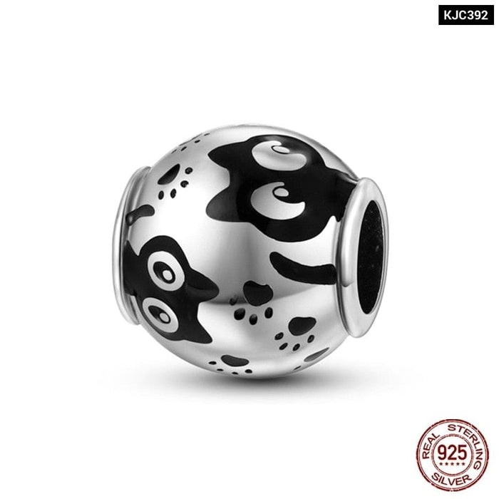 925 Silver Black Cat Spider Charms Beads Fit Pandora