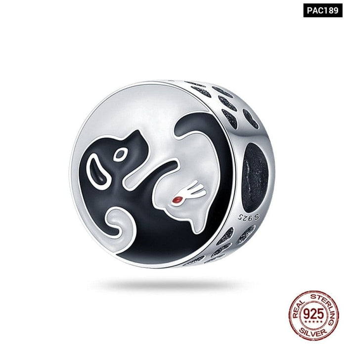 925 Silver Black Cat Spider Charms Beads Fit Pandora