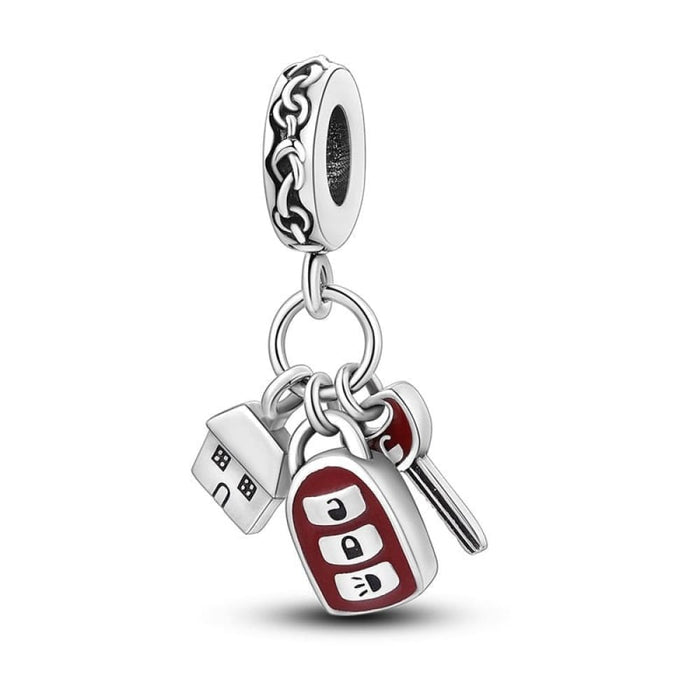 925 Silver Red Car Key Charms Pendents Fit Original Pandora