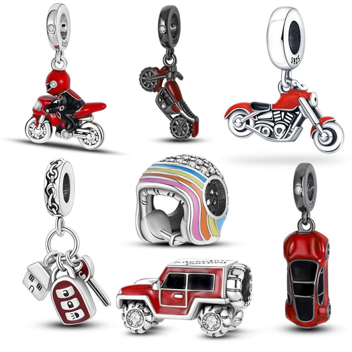 925 Silver Red Car Key Charms Pendents Fit Original Pandora