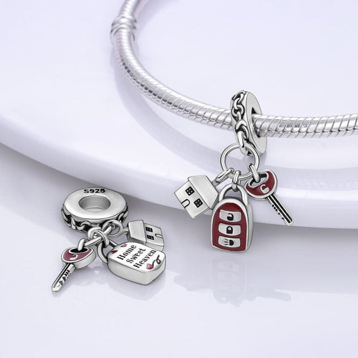 925 Silver Red Car Key Charms Pendents Fit Original Pandora