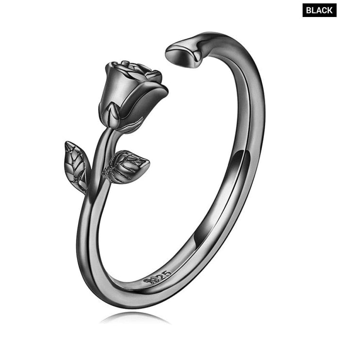 925 Sterling Silver 3d Thorns And Rose Adjustable Finger