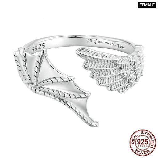 925 Sterling Silver Angel And Demon Wing Opening Ring Lover