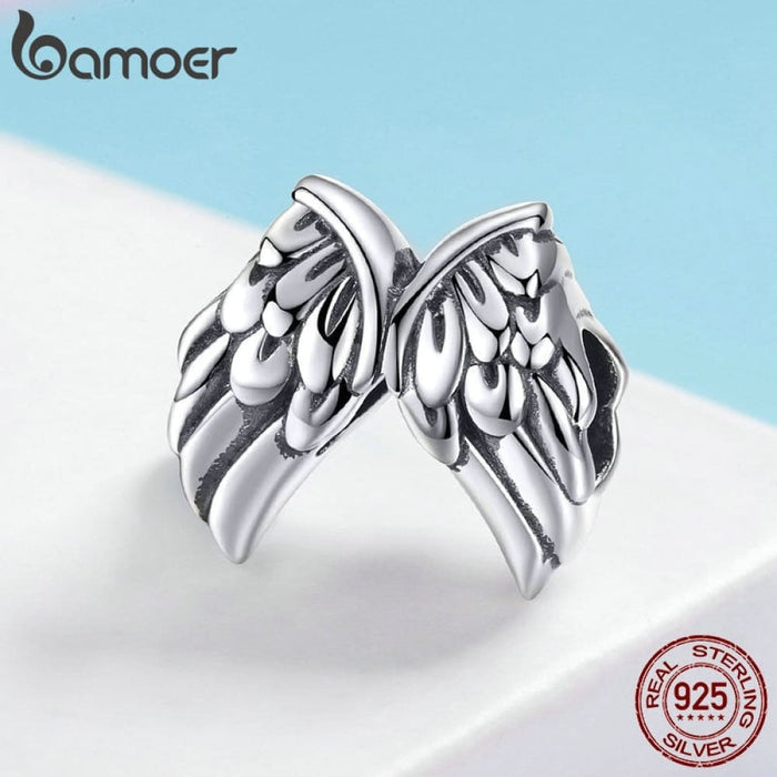 925 Sterling Silver Angel Wings Feathers Beads Charms Fit