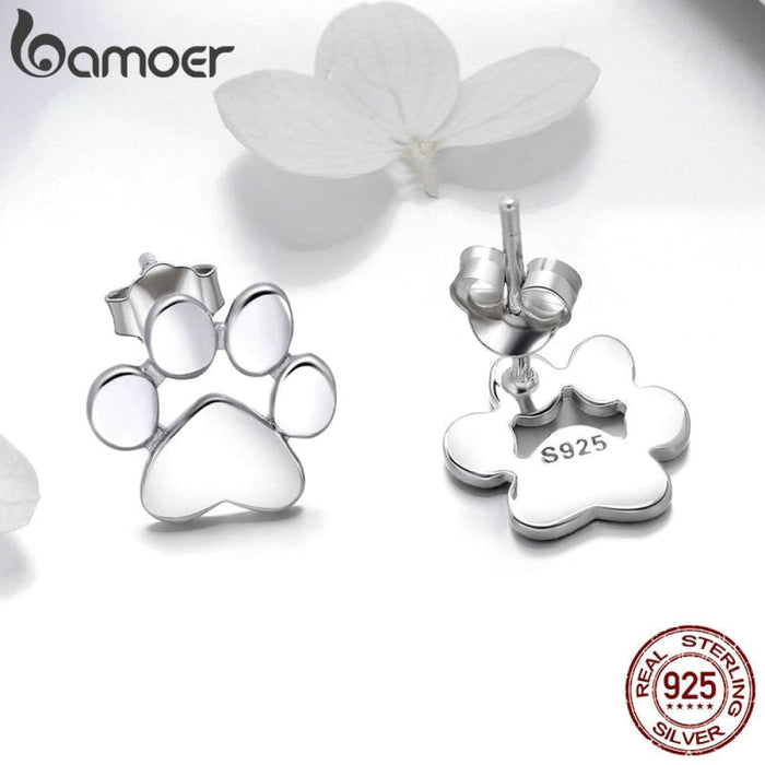 925 Sterling Silver Animal Paw Dog Cat Footprints Stud