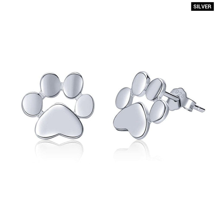 925 Sterling Silver Animal Paw Dog Cat Footprints Stud