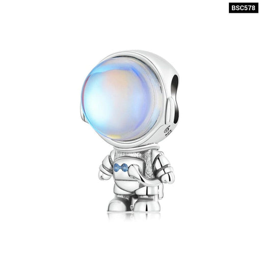 925 Sterling Silver Astronaut Hanging Bead Heart-shapped