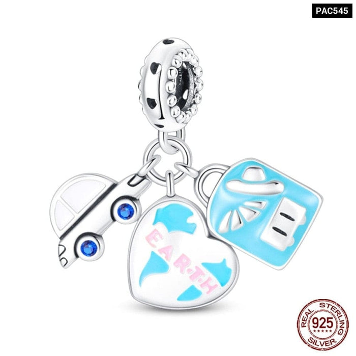 925 Sterling Silver Astronaut Space Series Charms Beads Fit