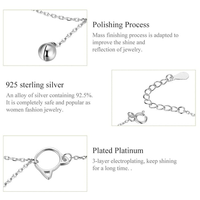 925 Sterling Silver Bell And Cat Anklets For Women