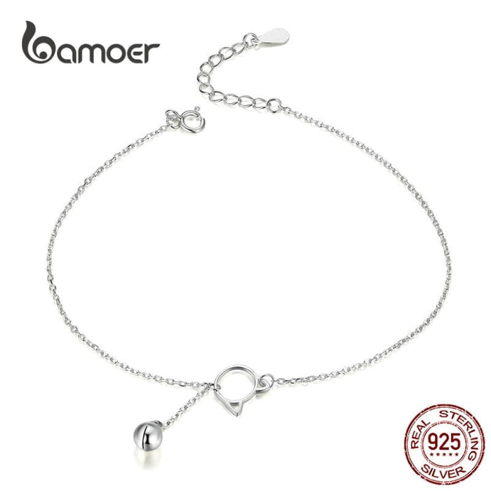 925 Sterling Silver Bell And Cat Anklets For Women