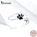 925 Sterling Silver Black Dog Paw Open Ring Zircon Cute