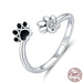 925 Sterling Silver Black Dog Paw Open Ring Zircon Cute