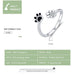 925 Sterling Silver Black Dog Paw Open Ring Zircon Cute