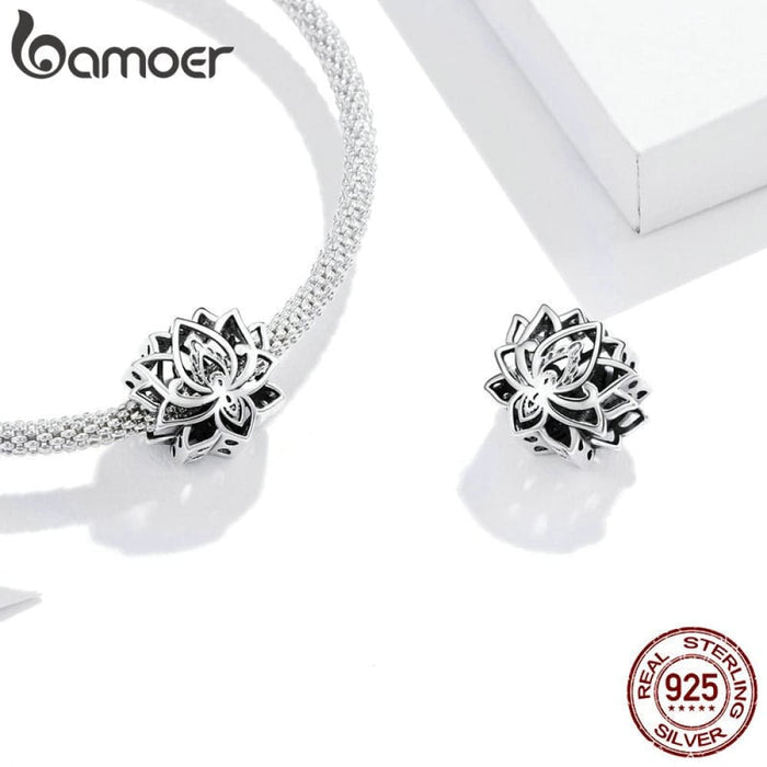 925 Sterling Silver Blooming Lotus Metal Charm Fit Bracelet