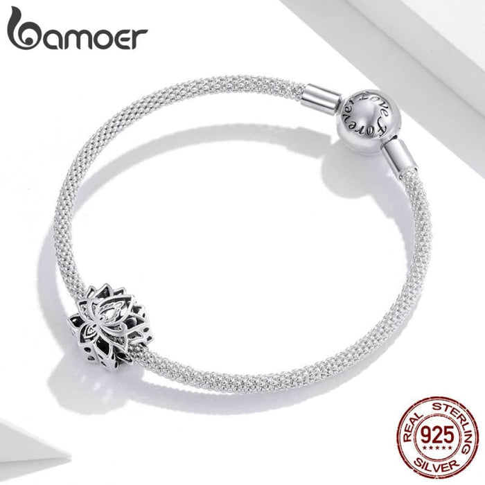 925 Sterling Silver Blooming Lotus Metal Charm Fit Bracelet