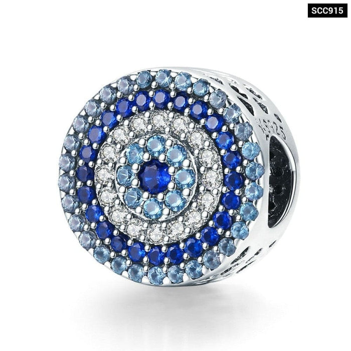 925 Sterling Silver Blue Eye Lucky Cubic Zircon Beads