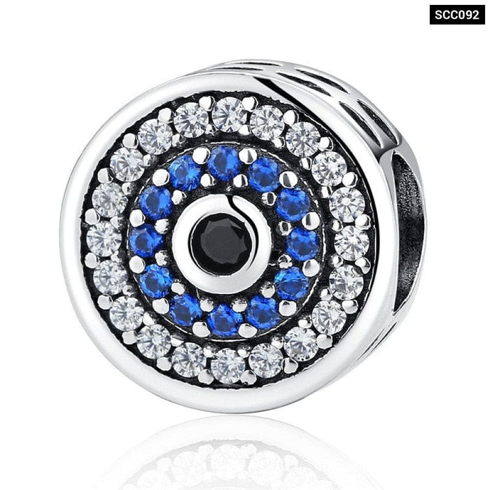 925 Sterling Silver Blue Eye Lucky Cubic Zircon Beads