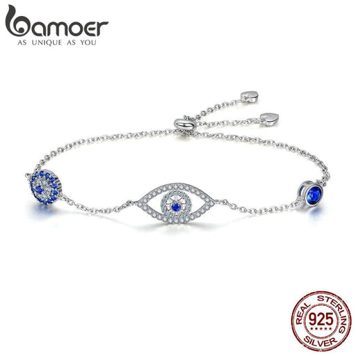 925 Sterling Silver Blue Zircon Evil Eyes Bracelet For Women