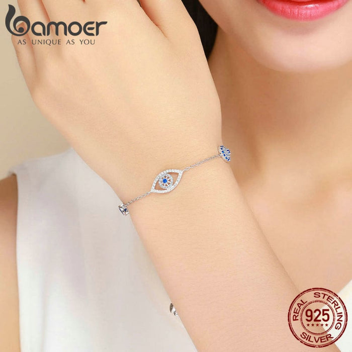 925 Sterling Silver Blue Zircon Evil Eyes Bracelet For Women