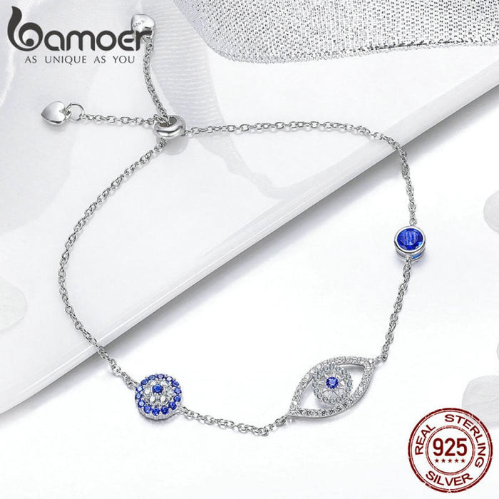 925 Sterling Silver Blue Zircon Evil Eyes Bracelet For Women