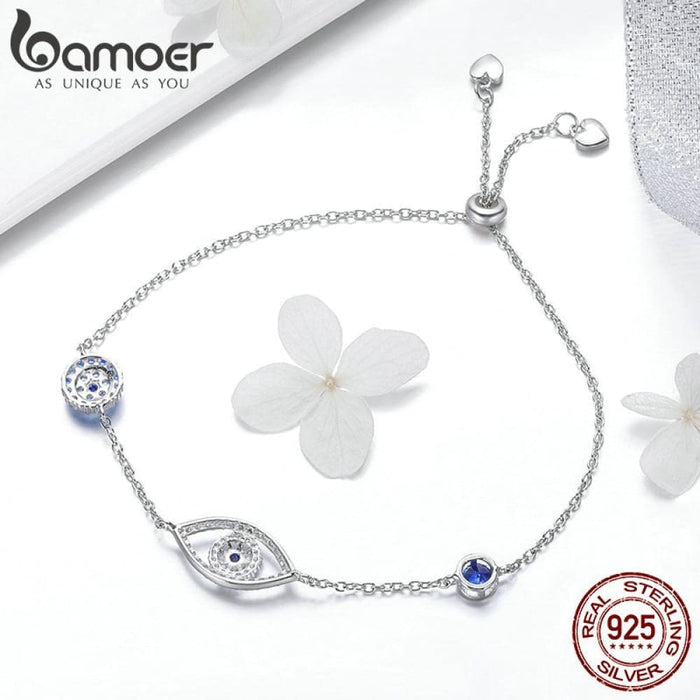 925 Sterling Silver Blue Zircon Evil Eyes Bracelet For Women