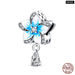 925 Sterling Silver Butterfly Flower Blue Zircon Charms