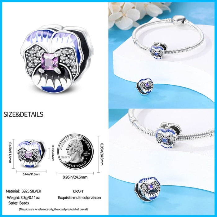 925 Sterling Silver Butterfly Flower Blue Zircon Charms