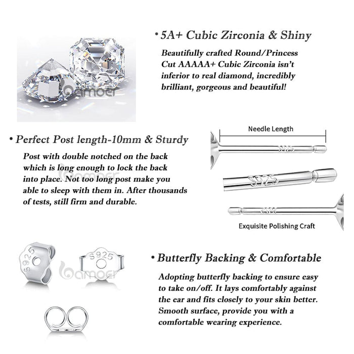 925 Sterling Silver Classic Clear Cubic Zircon Small Stud