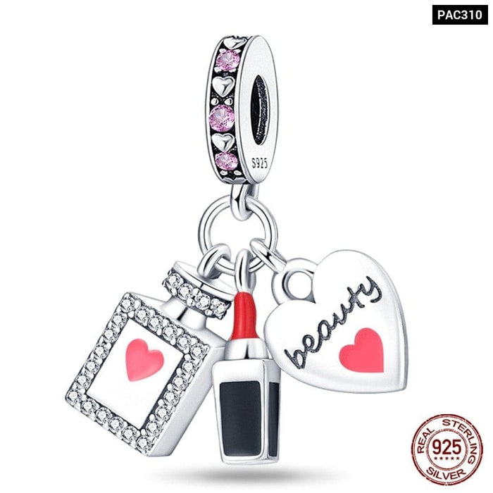 925 Sterling Silver Red Colour Series Heart Shape Charms