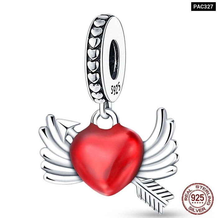 925 Sterling Silver Red Colour Series Heart Shape Charms