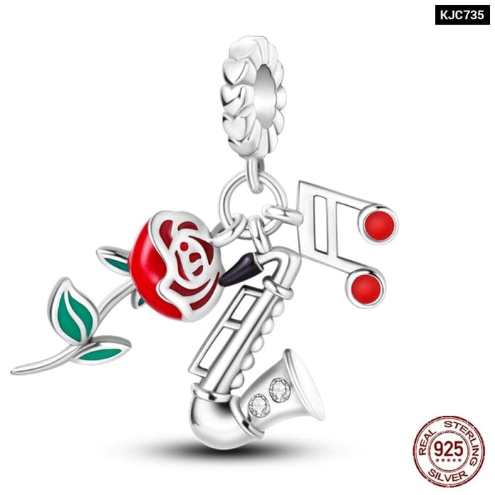 925 Sterling Silver Red Colour Series Heart Shape Charms