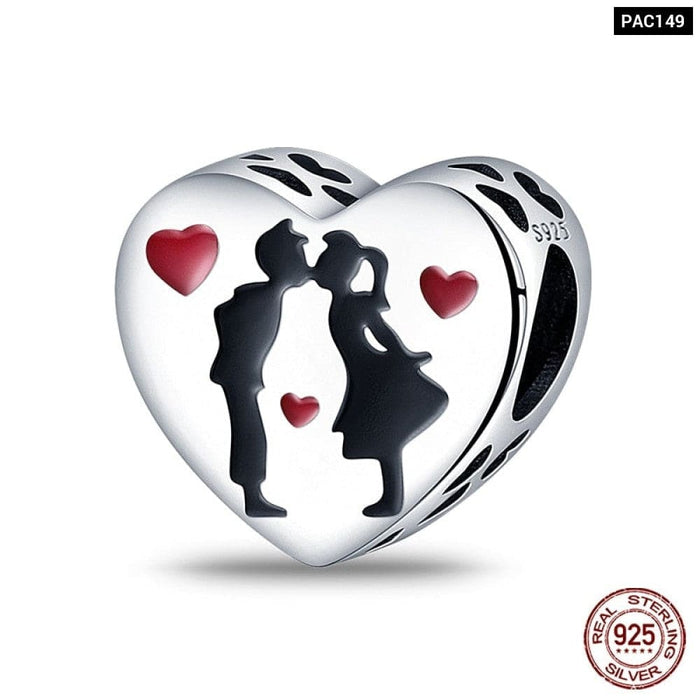 925 Sterling Silver Red Colour Series Heart Shape Charms